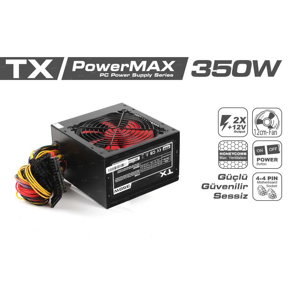 TX POWERMAX TXPSU350C1 350W 12cm FANLI POWER SUPPLY 2xSATA/2xIDE 4+4 PIN