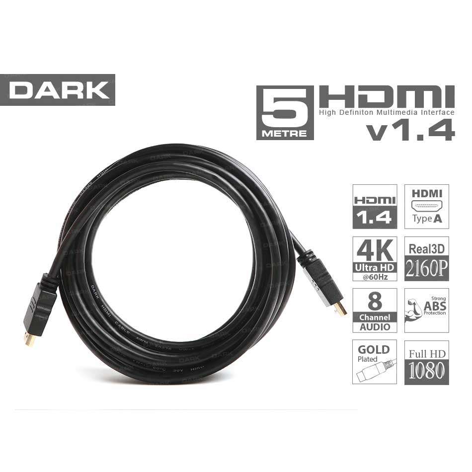 DARK DK-HD-CV14L500 HDMI KABLO AĞ DESTEKLİ 5MT Ver1.4 ALTIN UÇLU 3D