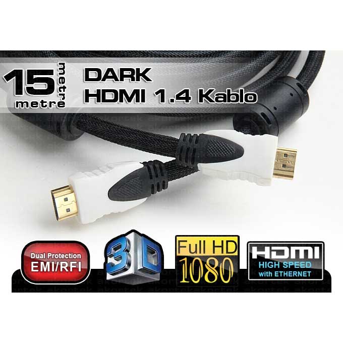 DARK DK-HD-CV14L1500 HDMI KABLO AĞ DESTEKLİ/DUAL MOLDING 15MT Ver1.4 ALTIN UÇLU 3D
