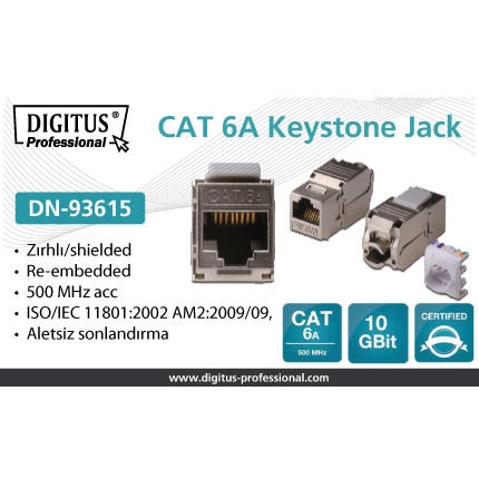 DIGITUS DN-93615 Re-embedded,ZIRHLI,500 MHz CAT6A KEYSTONE JACK