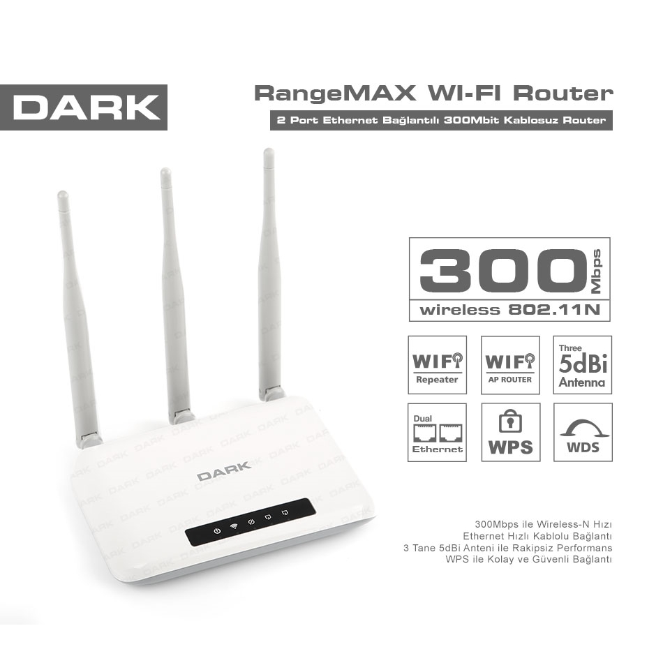 DARK DK-NT-WRT303 300MBPS 2PORT 3 ANTEN 5DBI WPS-WDS ACCESS POINT/ROUTER/REPEATER