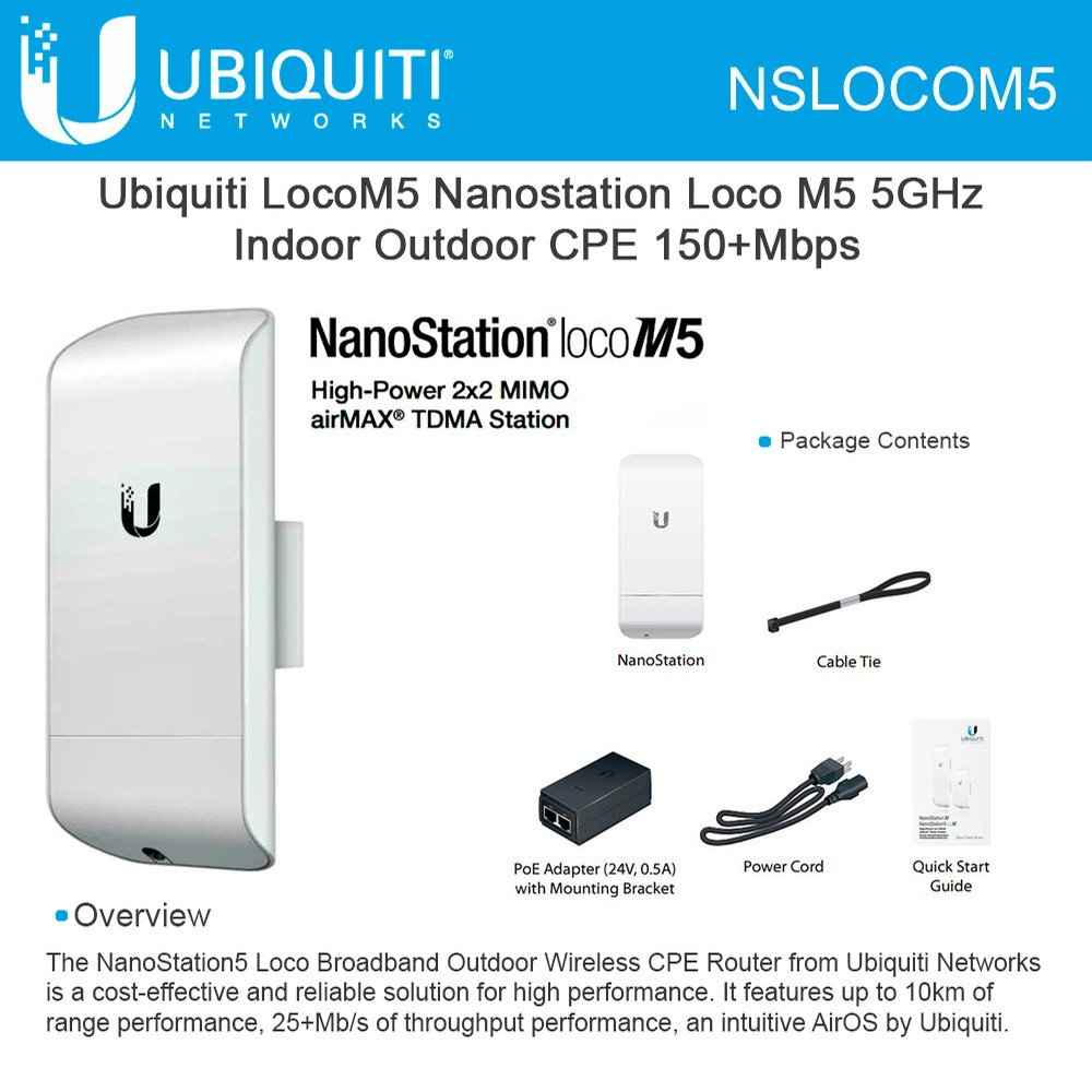 UBNT NANOSTATION LOCO M5 150MBPS 2x2MIMO 13DBI 5GHz OUTDOOR ACCESS POINT