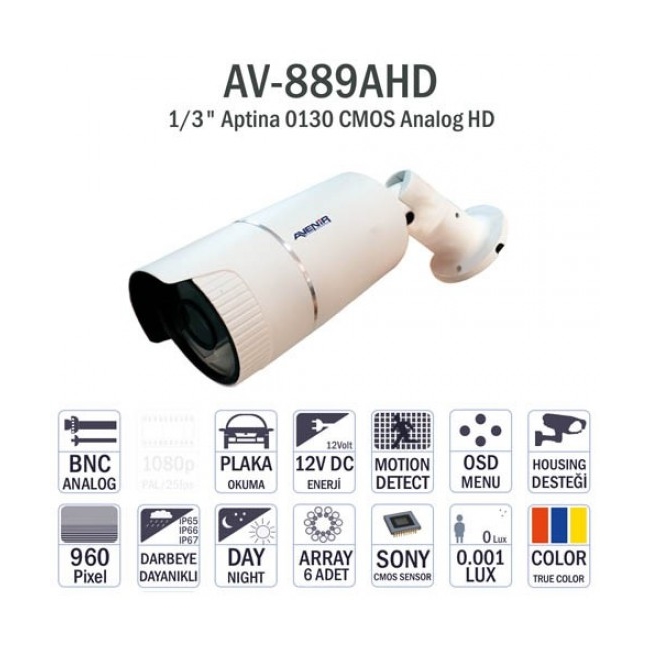 AVENIR AV-889AHD 1/3 SONY AHD960p 1.3MP 2.8-12mm Varifocal 40MT ATOM LED 40MT AHD AYAKLI GECE GÖRÜŞLÜ KAMERA