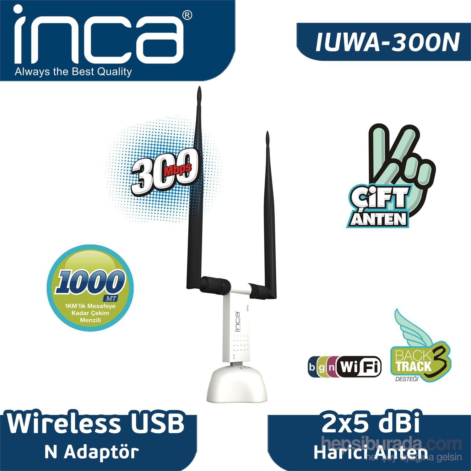 INCA IUWA-300N 300 MBPS 10DBI USB WIRELESS ADAPTÖR