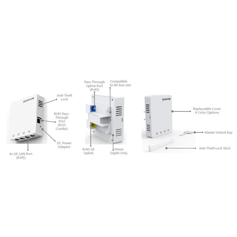 RUIJIE RG-AP130(L) 1167MBPS 4PORT 2x2MIMO 2.4 GHZ & 5 GHZ INDOOR/WALL MOUNT ACCESS POINT