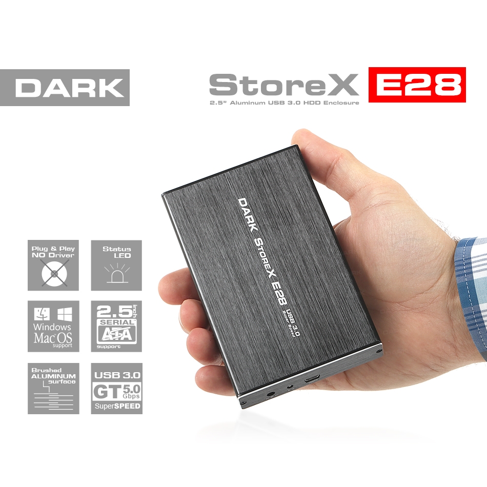 DARK DK-AC-DSE28 2.5" USB 2.0/USB 3.0 SATA HDD KUTU ALUMİNYUM