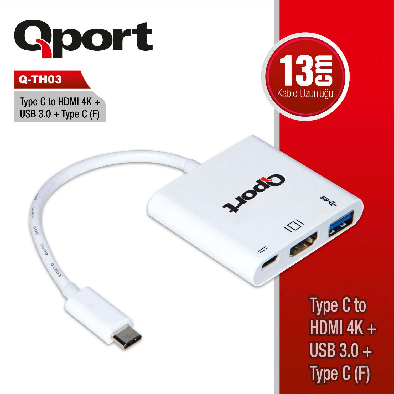 QPORT Q-TH03 TYPE-C TO HDMI/USB/TYPE-C ÇEVİRİCİ