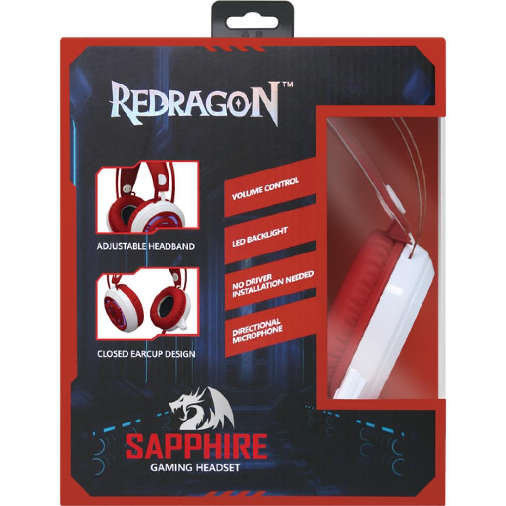 REDRAGON SAPPHIRE 64206 KIRMIZI/BEYAZ USB KABLOLU GAMING KULAKLIK MİKROFONLU/KAFA BANTLI