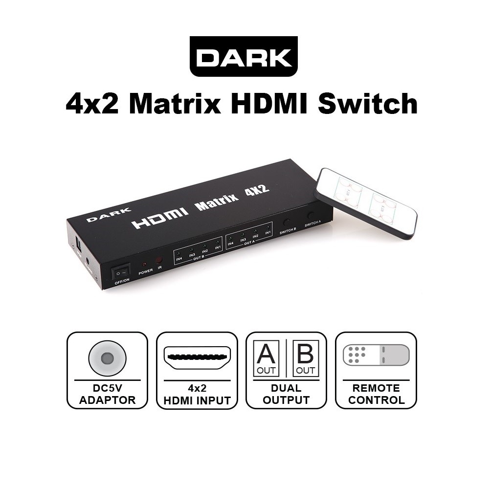 DARK DK-HD-SW4X2 4 IN / 2 OUT HDMI ÇOKLAYICI MATRIX SWITCH