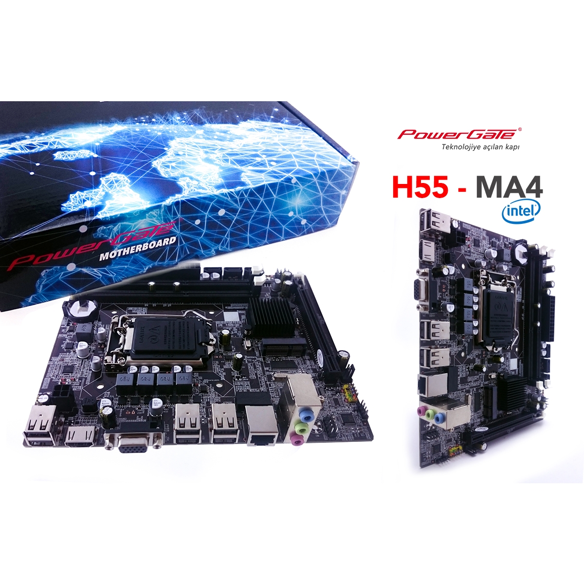 POWERGATE PG-H55-MA4 Intel® H55 DDR3 VGA 4xUSB2.0 16x Socket LGA1156 ANAKART