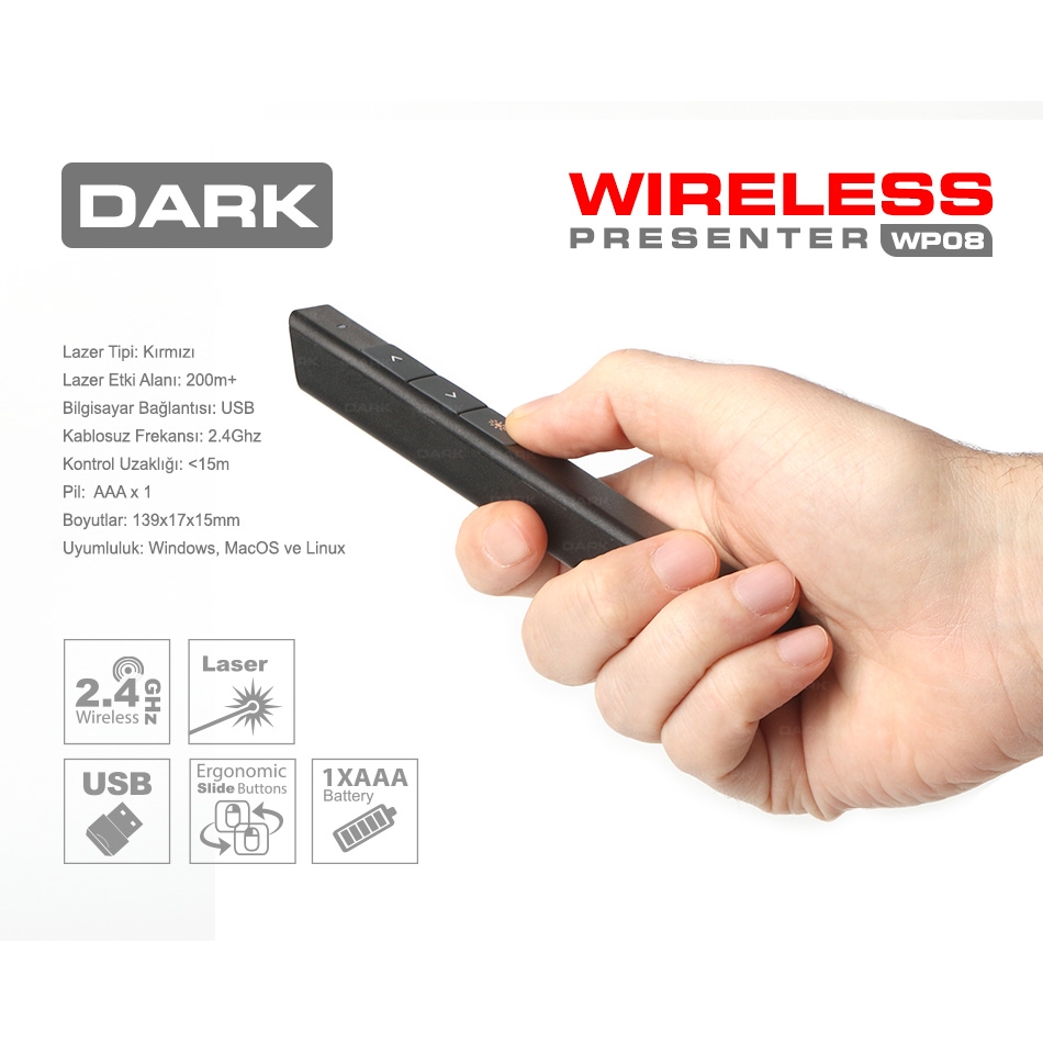 DARK DK-AC-WP08 2.4 GHz KABLOSUZ PRESENTER SİYAH