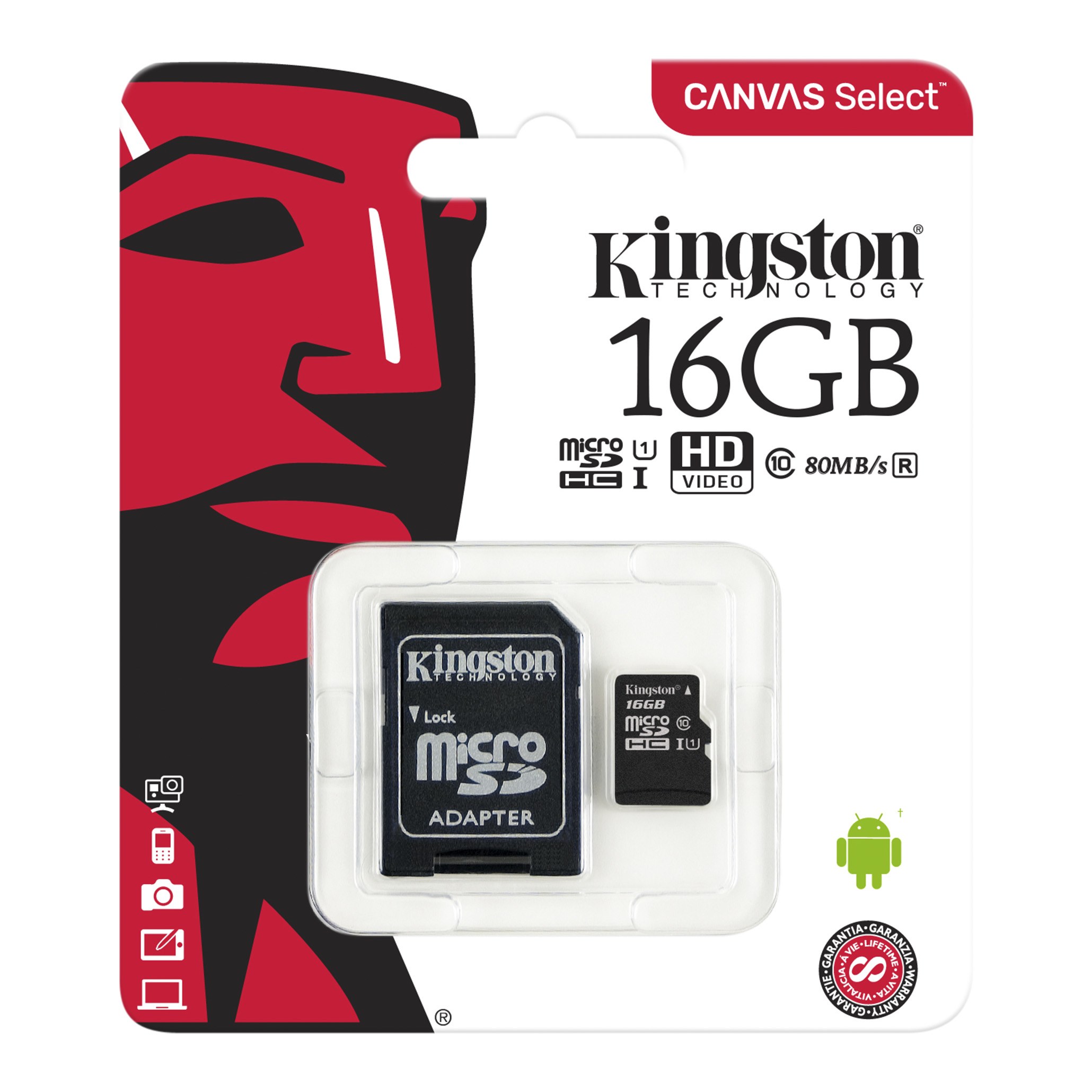 KINGSTON Canvas Select 16GB MICRO SD CLASS10 UHS-I 80MB/s HAFIZA KARTI SDCS-16GB