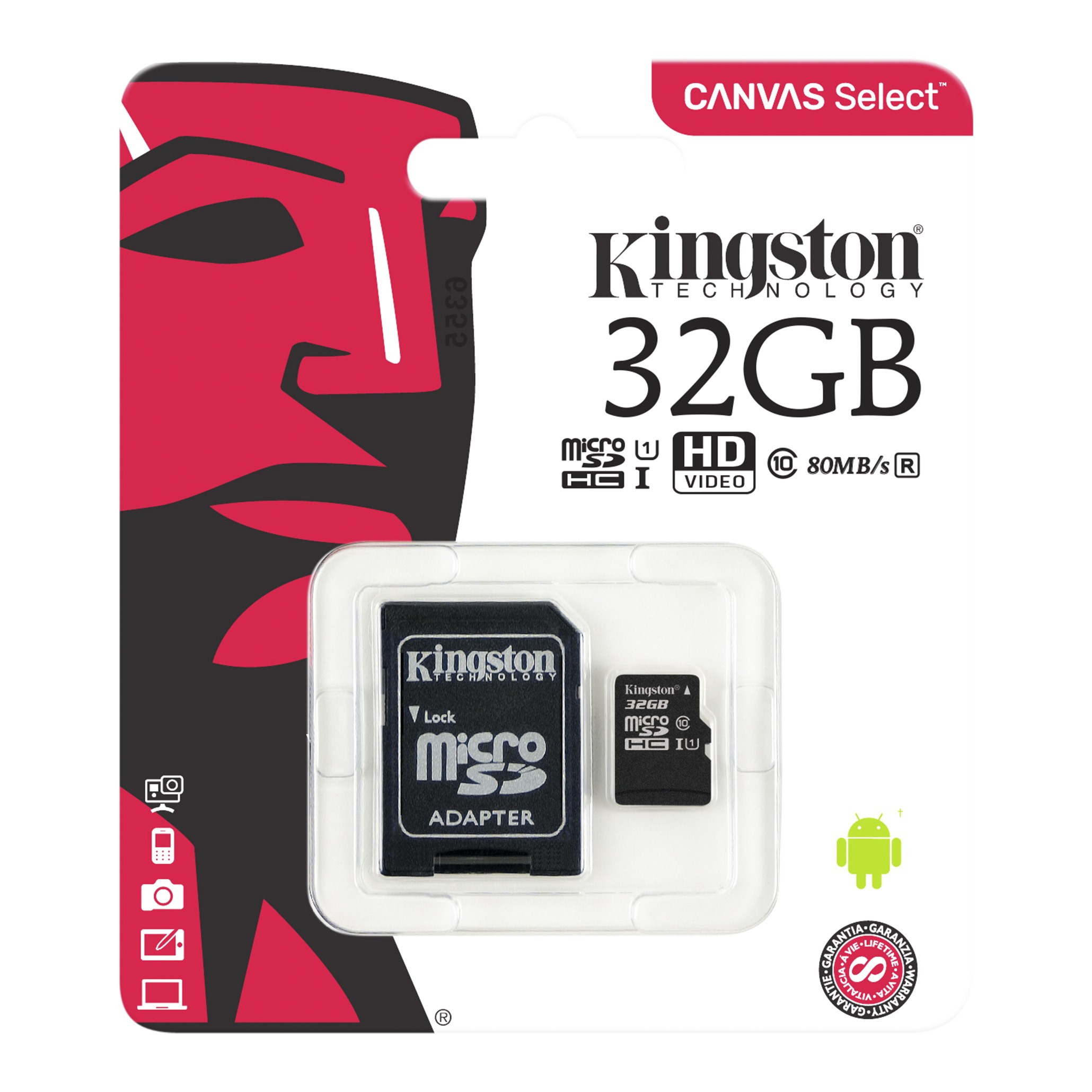 KINGSTON Canvas Select 32GB MICRO SD CLASS10 UHS-I 80MB/s HAFIZA KARTI SDCS-32GB