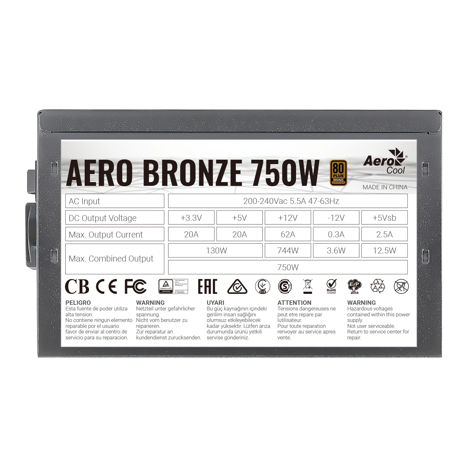AEROCOOL AERO BRONZE 750W 80+ BR 12CM POWER SUPPLY AE-AEROBR750