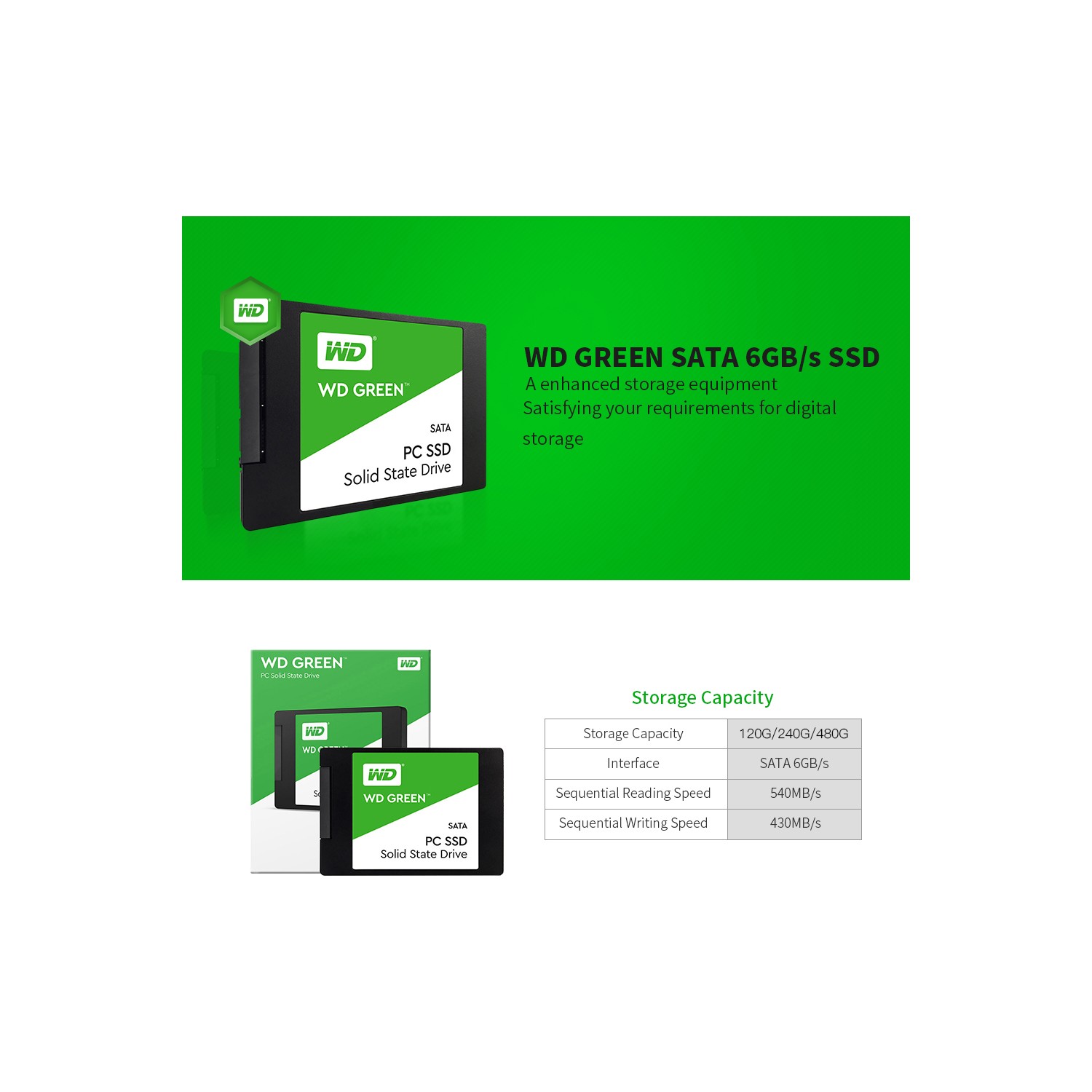 WD 1TB GREEN 1TB 545/465MB/s 7mm SATA SSD WDS100T2G0A  