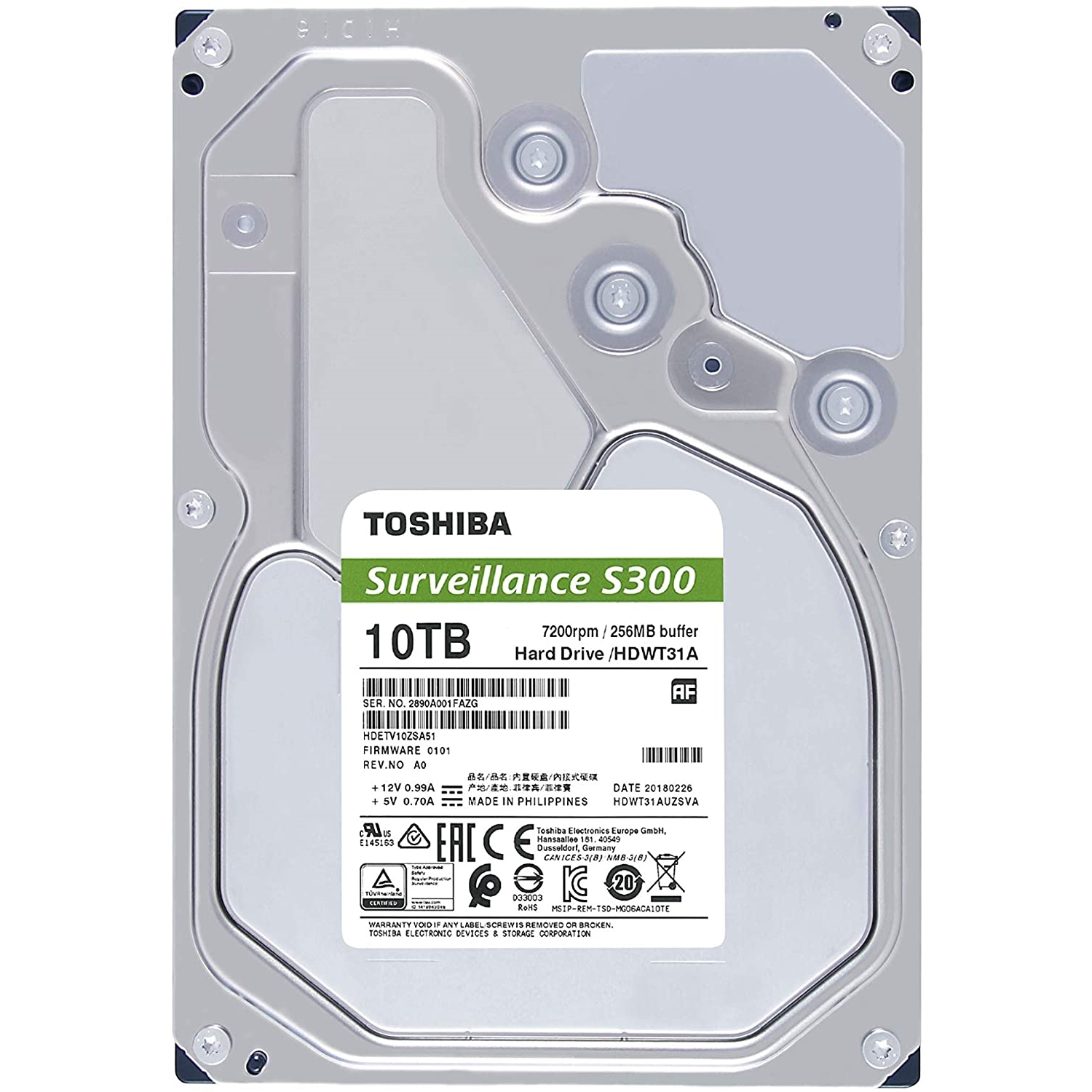 TOSHIBA SURVEILLANCE S300 10TB 7200RPM 256MB SATA3 6Gbit/sn HDWT31AUZSVA 7/24 HDD