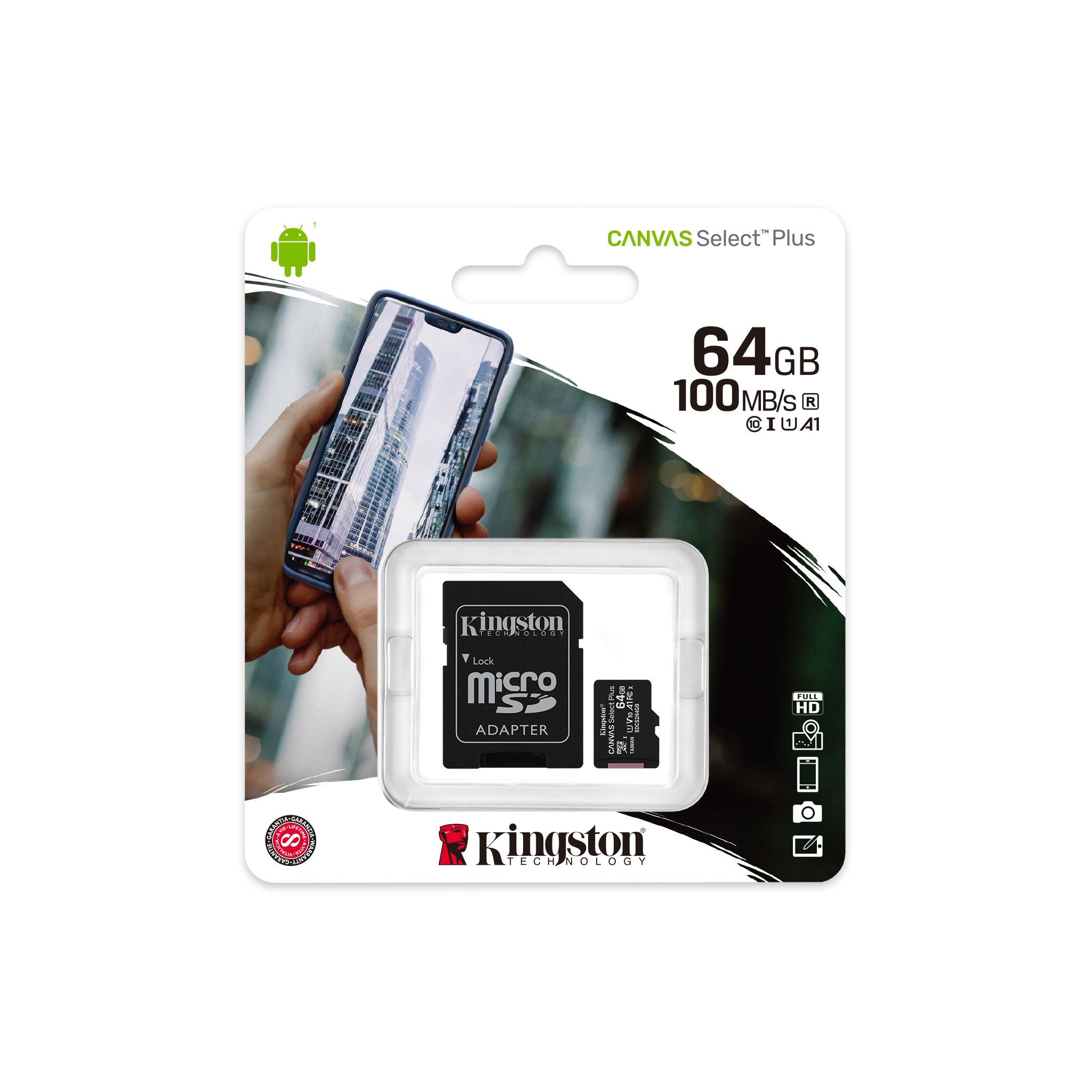 KINGSTON CANVAS SELECT PLUS 64GB MICRO SDHC CLASS10 UHS-I 80MB/s HAFIZA KARTI SDCS2-64GB