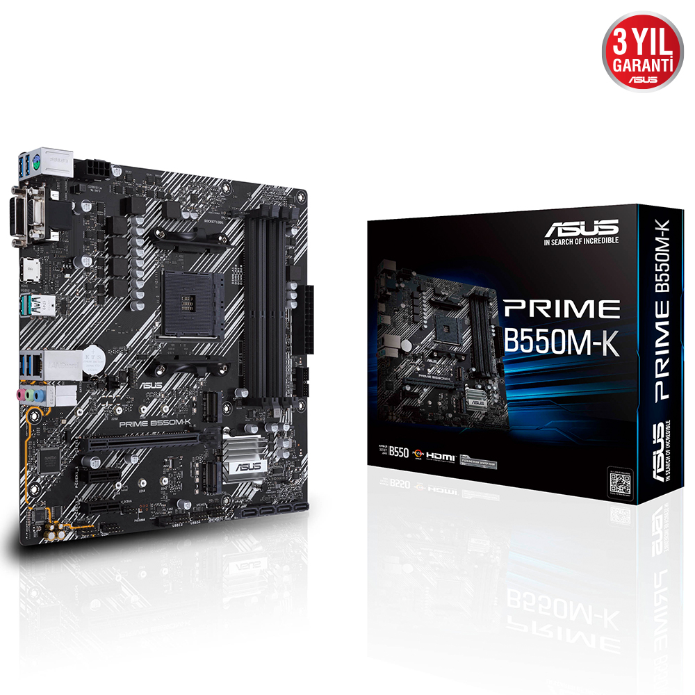 ASUS PRIME B550M-K B550 4xDDR4 VGA+HDMI+DVI-D 16X 2xM.2 AM4 ANAKART
