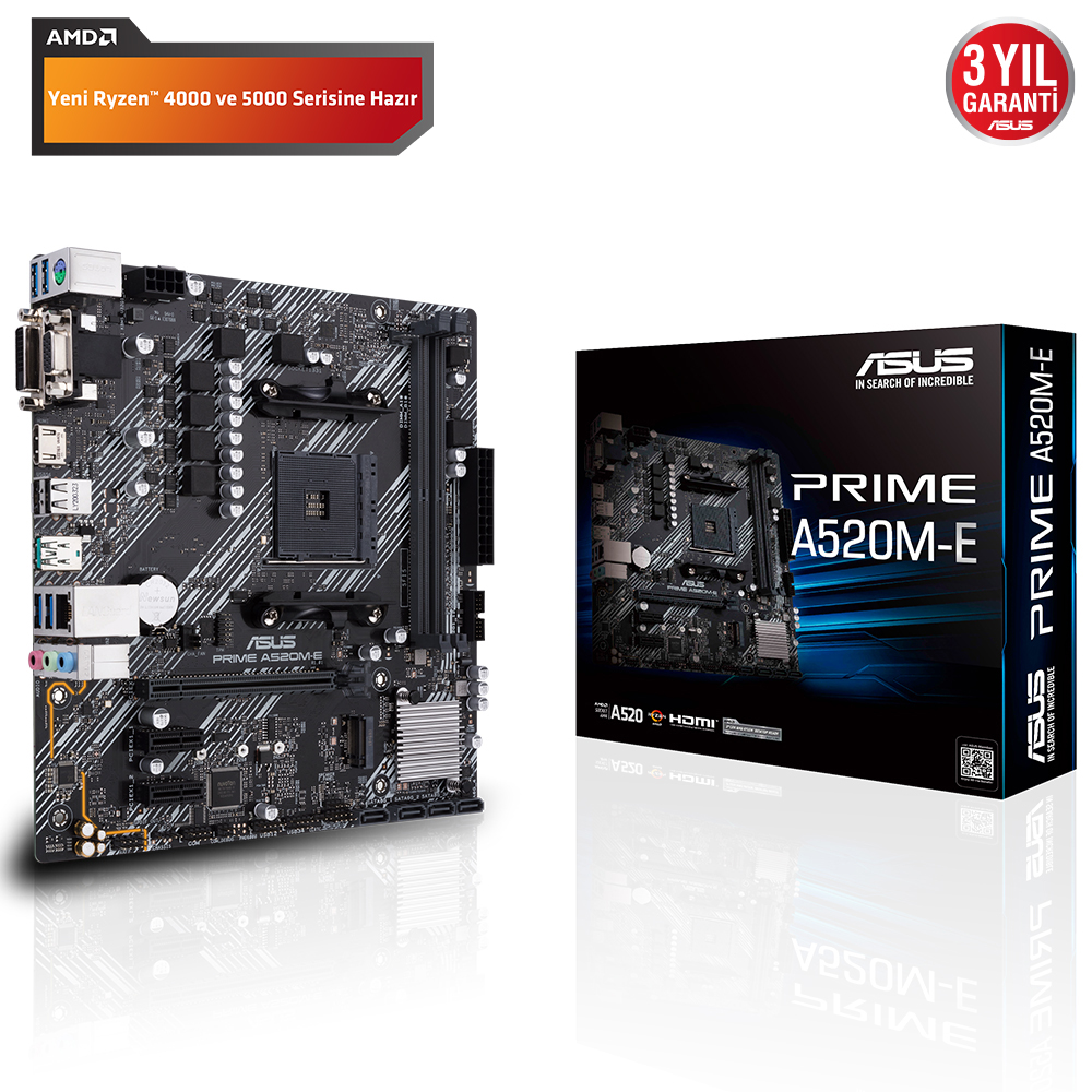 ASUS PRIME A520M-E 2xDDR4 VGA/DVI/HDMI 1xM2 AM4 ANAKART