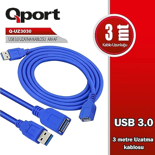 QPORT Q-UZ3030 USB 3.0 USB UZATMA KABLOSU 3 MT