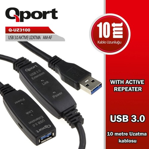 QPORT Q-UZ3100 USB 3.0 AKTİF UZ. KAB.REPEATERLI 10MT