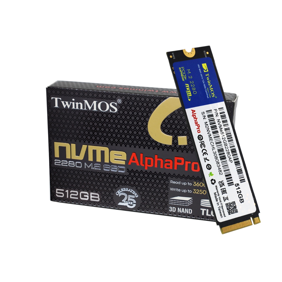 TWINMOS 512GB 3600/3250Mb/s M2 PCIE GEN3 NVME SSD NVMe512GB2280AP 3D-NAND