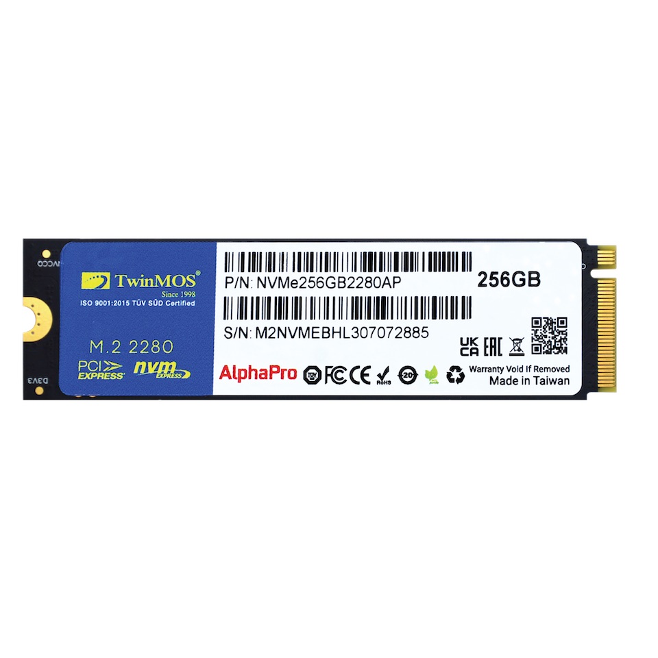 TWINMOS 256GB 3600/3250Mb/s M2 PCIE GEN3 NVME SSD NVMe256GB2280AP 3D-NAND