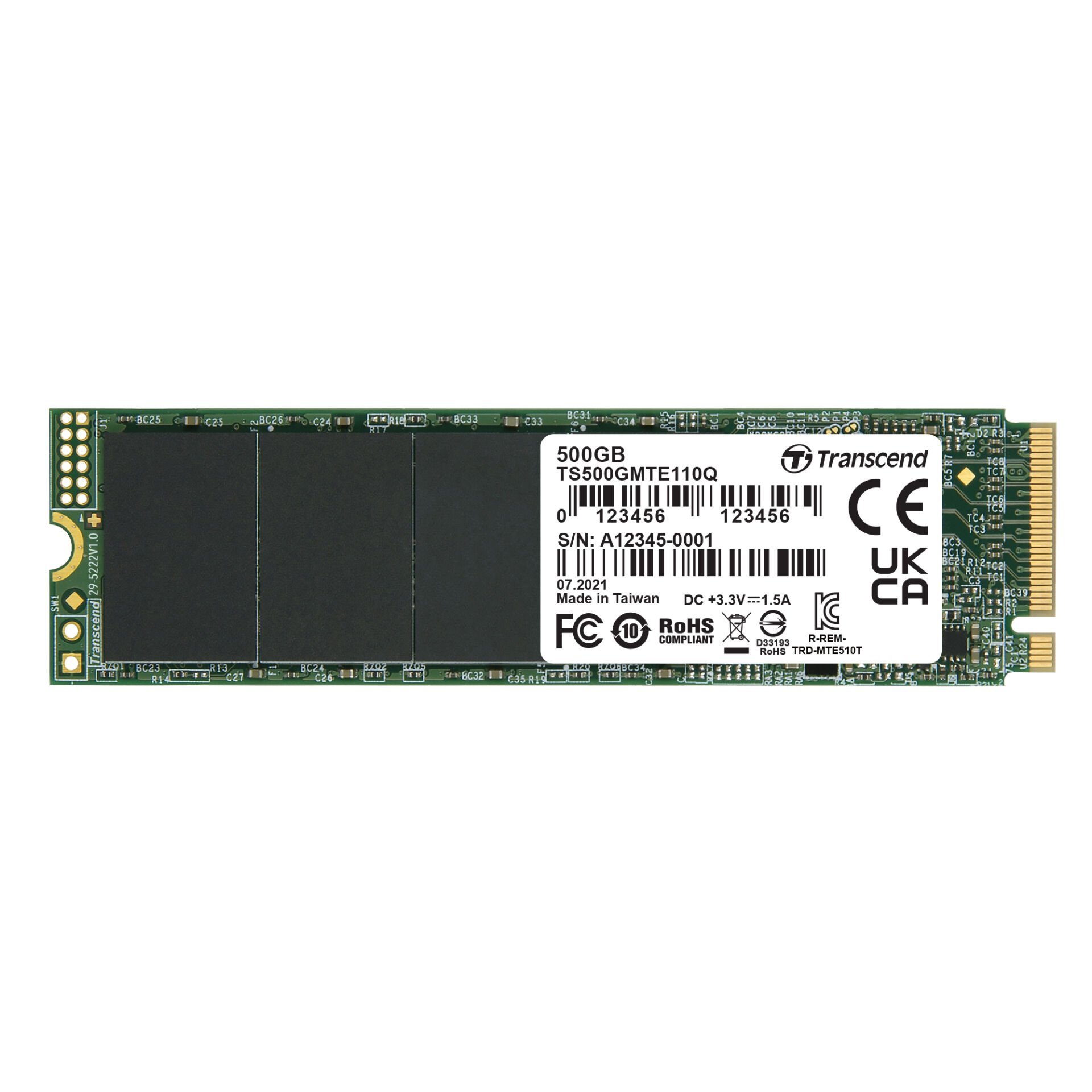 TRANSCEND 500GB 1900/900MB/s PCIE GEN3x4 NVME SSD TS500GMTE110Q