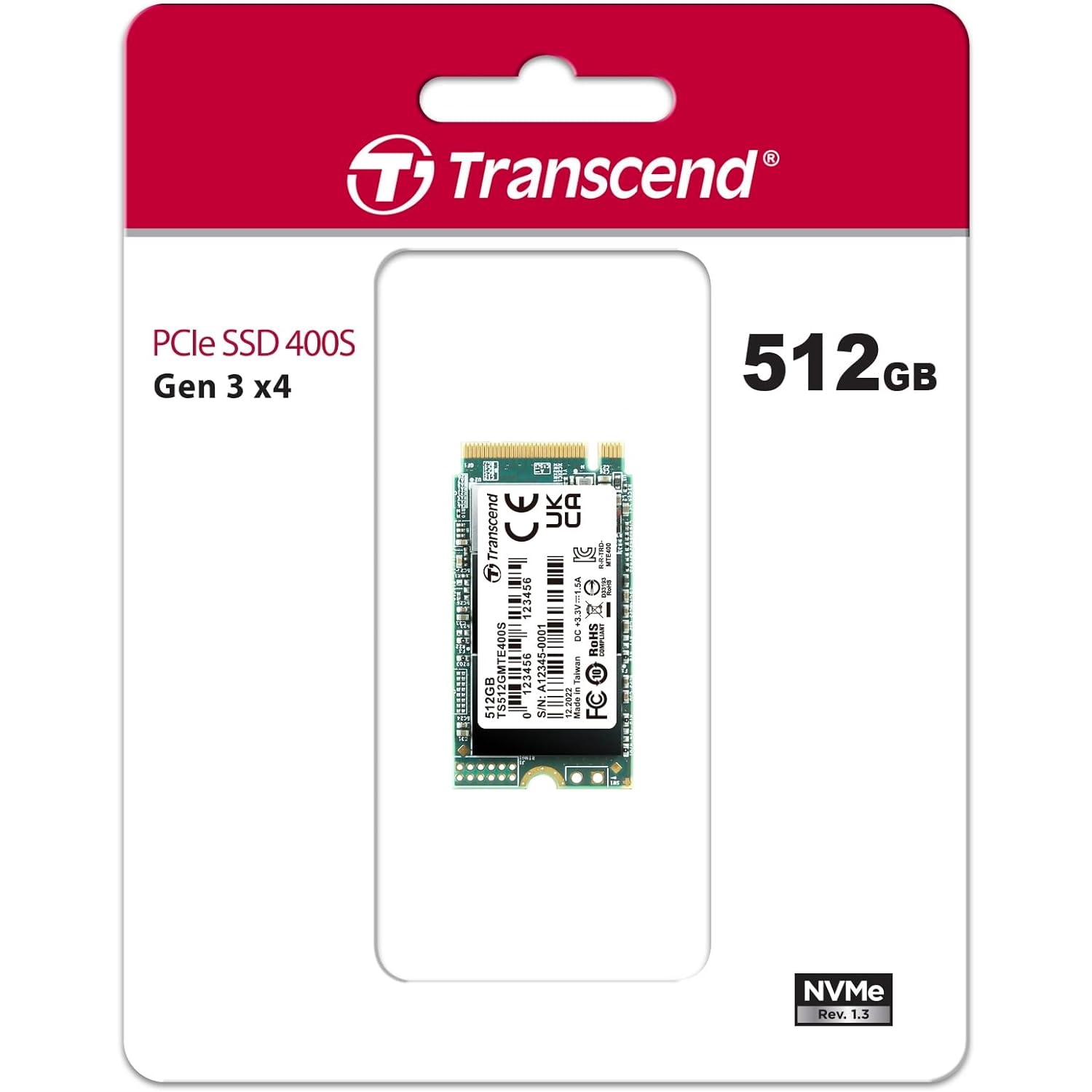 TRANSCEND 512GB 2000/900MB/s 2242 PCIE GEN3x4 NVME SSD TS512GMTE400S