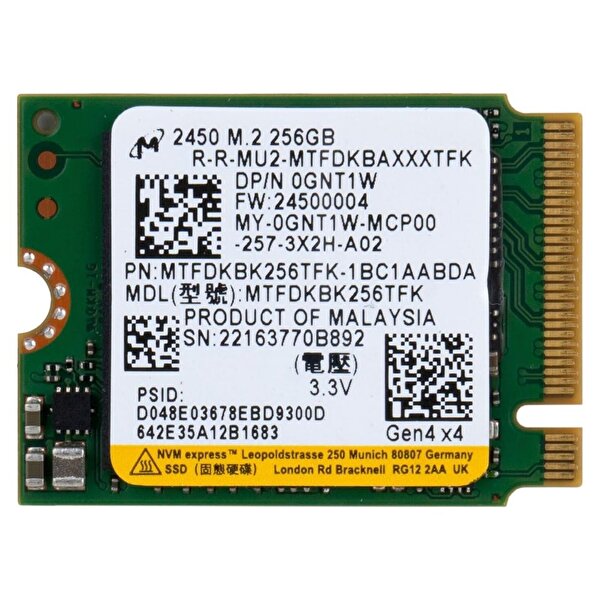 MICRON 256GB M.2 2230 PCI-E NVME SSD 2450-MTFDKBK256TFK