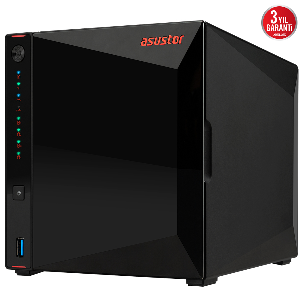 ASUSTOR AS5404T Intel N5105, 4 Yuvalı (4X22TB Desteği), 4GB DDR4(8GB Ram Desteği), M.2 x4, 2.5GbE x2, USB 3.2 x2, HDMI 2.0b x1, NAS DEPOLAMA ÜNİTESİ