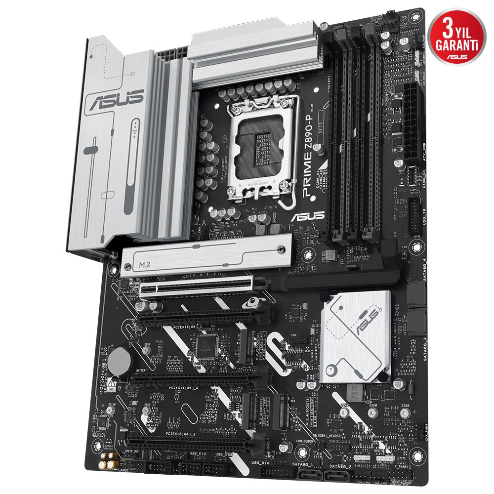 ASUS PRIME Z890-P 4x DDR5 HDMI 4x M.2 1x 2.5GLAN 1851P ANAKART, Intel Z890 LGA1851 DDR5 8400 DP HDMI Type-C 4x M2 USB3.2 AURA RGB 2.5Gbit LAN ATX 14+1+2+1 Güç Aşamaları, ASUS AI Teknolojieri, Easy PC DIY