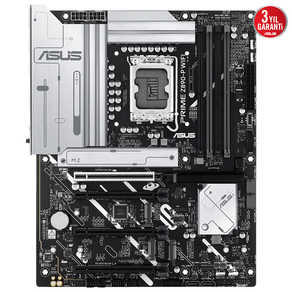 ASUS PRIME Z890-P WIFI 4x DDR5 DP/HDMI 4x M.2 1x 2.5GLAN/WIFI7/BT USB4 1851P ANAKART, Intel Z890 LGA1851 DDR5 8400 4x M2 USB4 USB3.2 WiFi7 BT AURA RGB 2.5Gbit LAN ATX 14+1+2+1 Güç Aşamaları, Thunderbolt 4, ASUS GlideX