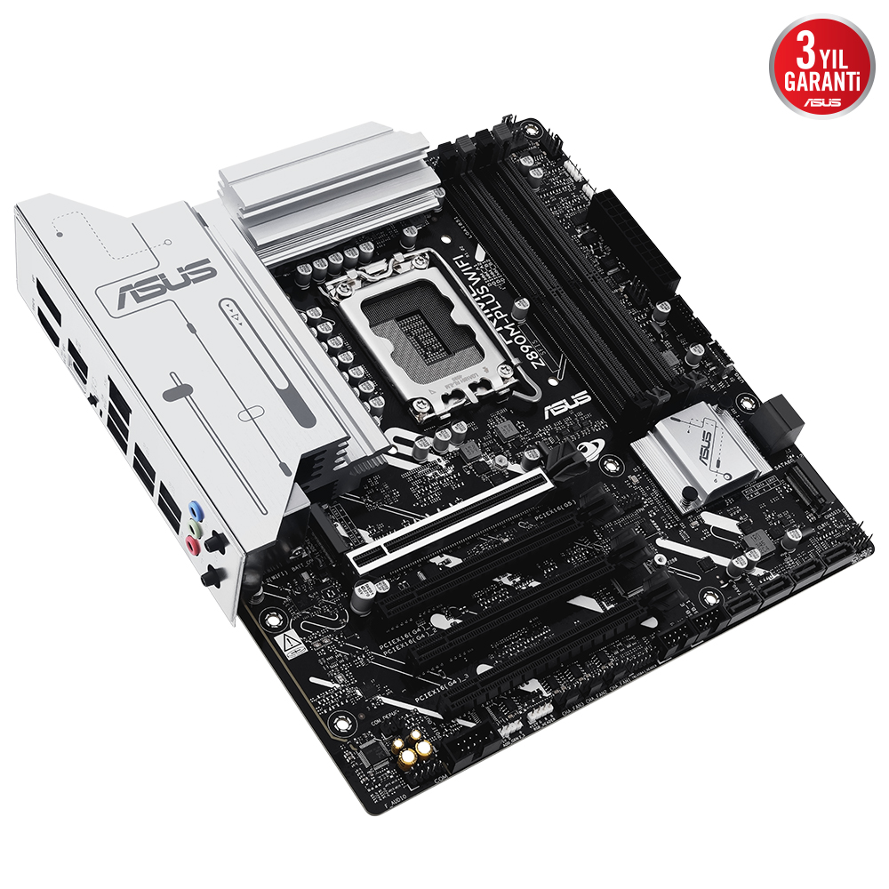 ASUS PRIME Z890M-PLUS WIFI 4x DDR5 DP/HDMI 3x M.2 1x 2.5GLAN/WIFI7/BT USB3.2 1851P ANAKART, Intel Z890 LGA1851 DDR5 8400 DP HDMI Type-C 3x M2 USB3.2 WiFi7 BT AURA RGB 2.5Gbit LAN mATX 10+1+2+1 Güç Aşamaları, ASUS GlideX