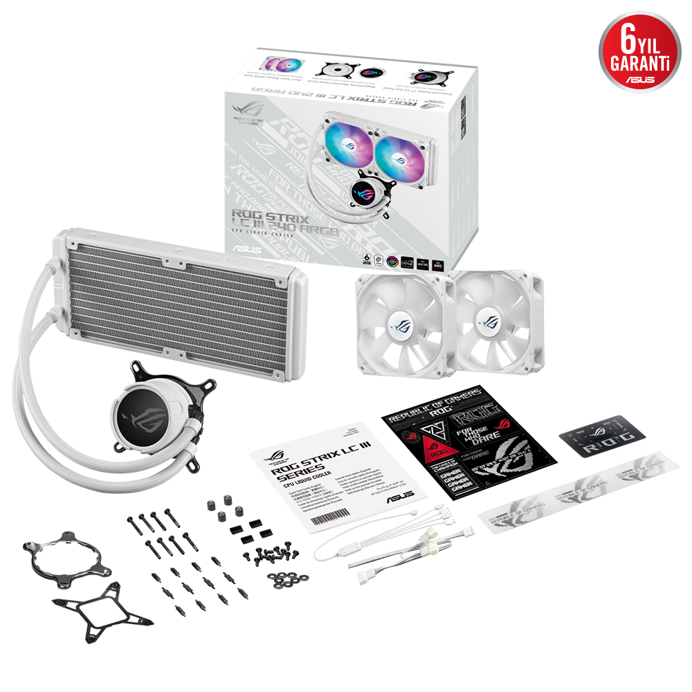 ASUS ROG STRIX LC III 240 ARGB WHITE AURA SYNC RGB FAN 240MM LGA1700/AM4 SOKET SIVI SOĞUTMA