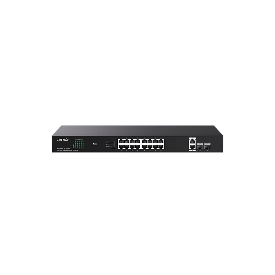 TENDA TEG1120P-16-250W 16 PORT 10/100/1000 POE 2 PORT UPLINK +2 SFP 250W YONETILEMEZ RACK MOUNT SWITCH