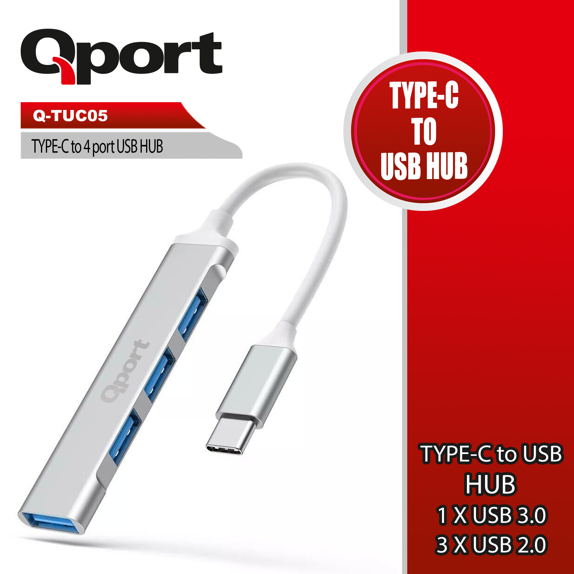 QPORT Q-TUC05 TYPE-C  to 4PORT USB3.0 METAL USB ÇOKLAYICI