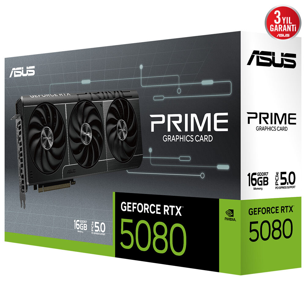 ASUS PRIME-RTX5080-16G NVIDIA GEFORCE RTX 5080 16GB GDDR7 256bit  OC HDMI 3xDP DLSS4 EKRAN KARTI