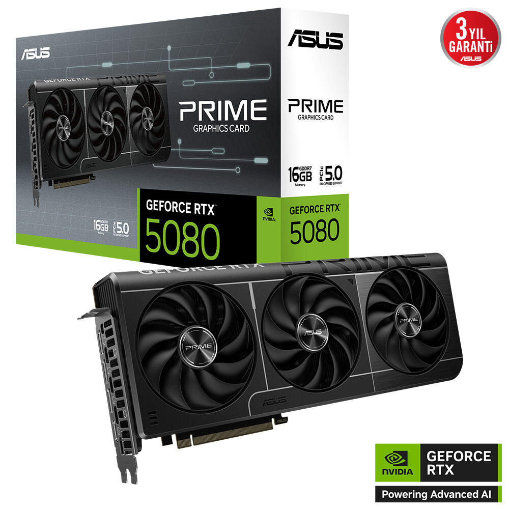 ASUS PRIME-RTX5080-16G NVIDIA GEFORCE RTX 5080 16GB GDDR7 256bit  OC HDMI 3xDP DLSS4 EKRAN KARTI