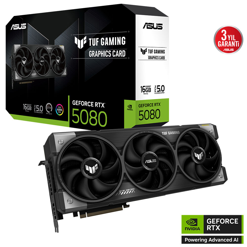 ASUS TUF-RTX5080-16G-GAMING NVIDIA GEFORCE RTX 5080 16GB GDDR7 256bit  2xHDMI 3xDP RGB DLSS4 EKRAN KARTI