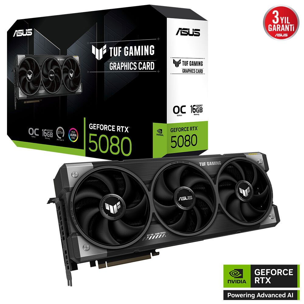 ASUS TUF-RTX5080-O16G-GAMING NVIDIA GEFORCE RTX 5080 16GB GDDR7 256bit  OC 2xHDMI 3xDP RGB DLSS4 EKRAN KARTI