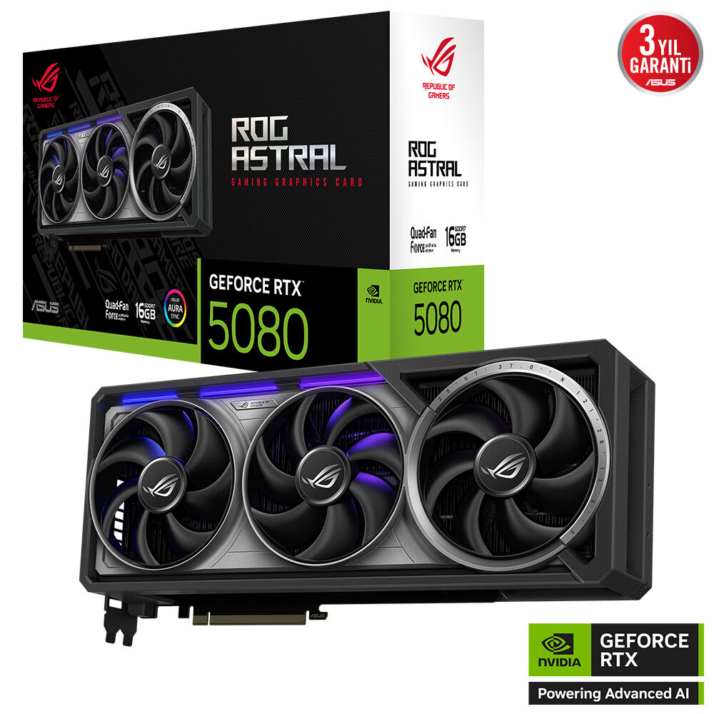 ASUS ROG-ASTRAL-RTX5080-16G-GAMING NVIDIA GEFORCE RTX 5080 16GB GDDR7 256bit  2xHDMI 3xDP RGB DLSS4 EKRAN KARTI