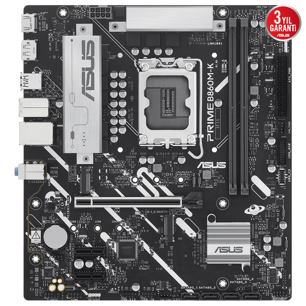 ASUS PRIME B860M-K 2x DDR5 DP/HDMI 2x M.2 1x 2.5GLAN USB3.2 1851P ANAKART