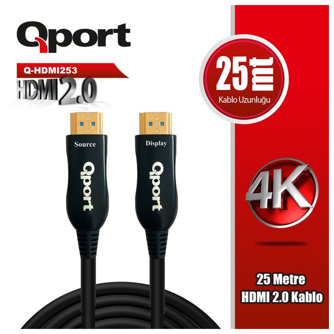 QPORT Q-HDMI253 HDMI KABLO 25MT Ver2.0 ALTIN UÇLU 3D 4K