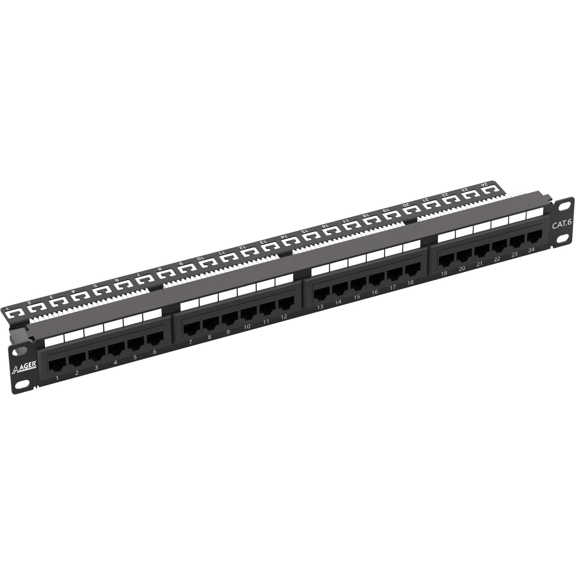 AGER AC-611-24E 8P8C,LSA,ALTIN KONTAK 24 PORT CAT6 DOLU 1U ZIRHSIZ PATCH PANEL