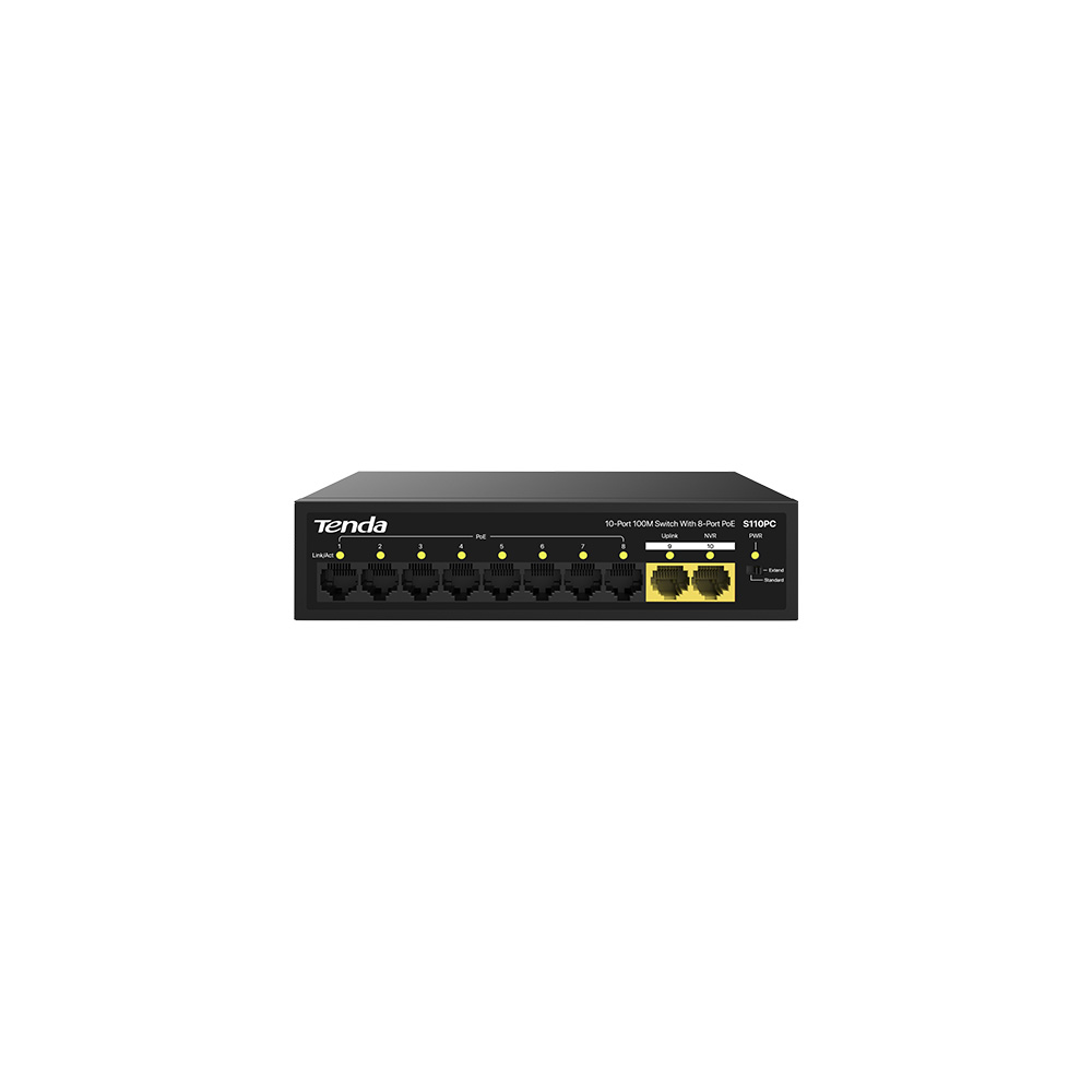 TENDA S110PC 10 PORT 10/100 8 PORT POE 2 PORT UPLINK 80W YONETILEMEZ DESKTOP SWITCH