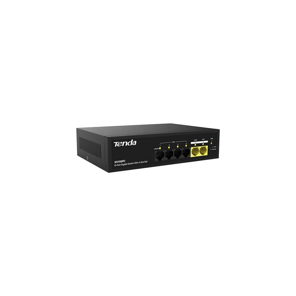 TENDA SG106PC 6 PORT 10/100/1000 4 PORT POE+ 2 PORT UPLINK 55w YONETILEMEZ DESKTOP SWITCH