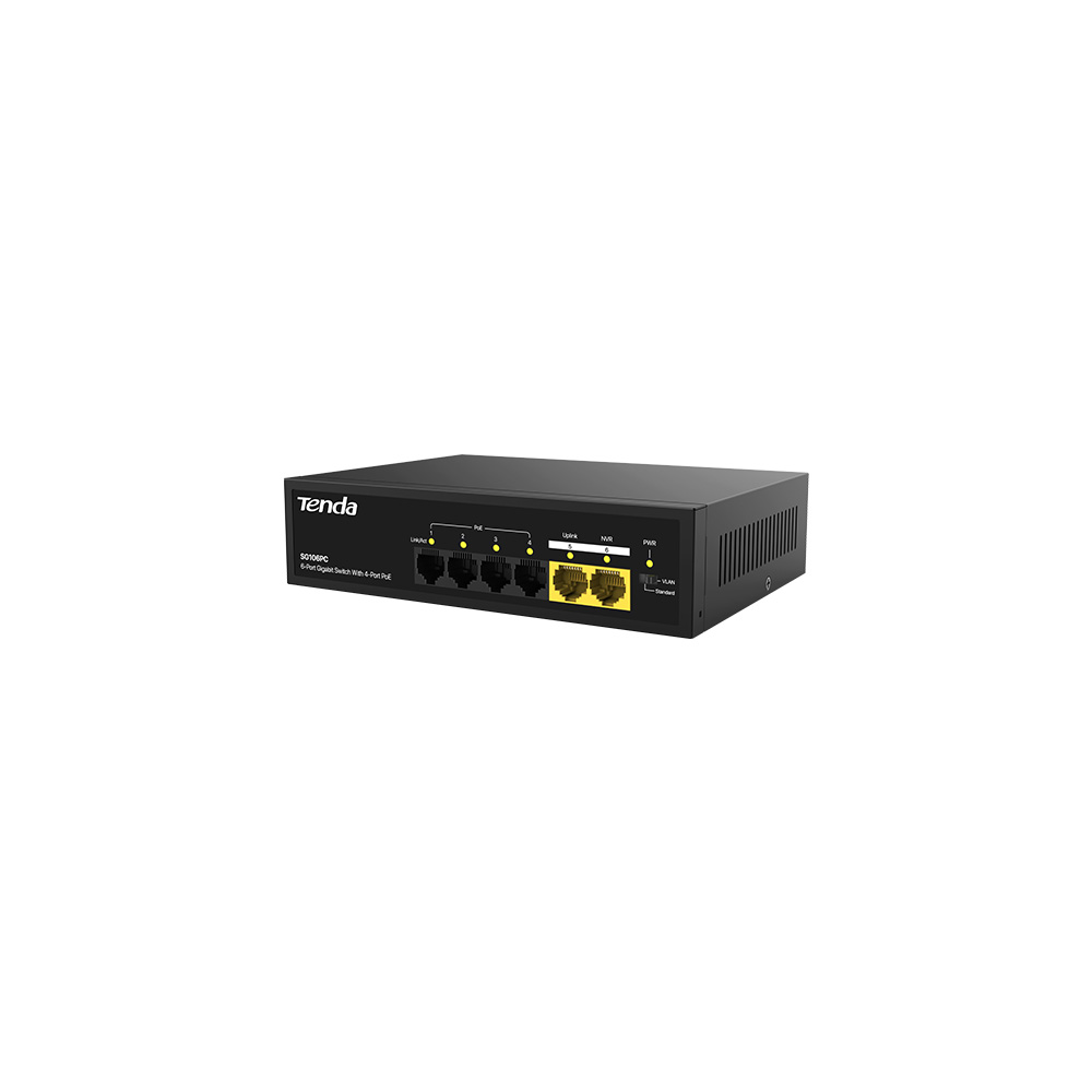 TENDA SG106PC 6 PORT 10/100/1000 4 PORT POE+ 2 PORT UPLINK 55w YONETILEMEZ DESKTOP SWITCH