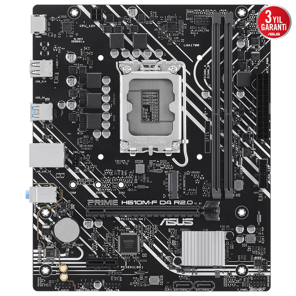 ASUS PRIME H610M-F D4 R2.0 2xDDR4 HDMI 1xM.2 1xGLAN 1700P ANAKART