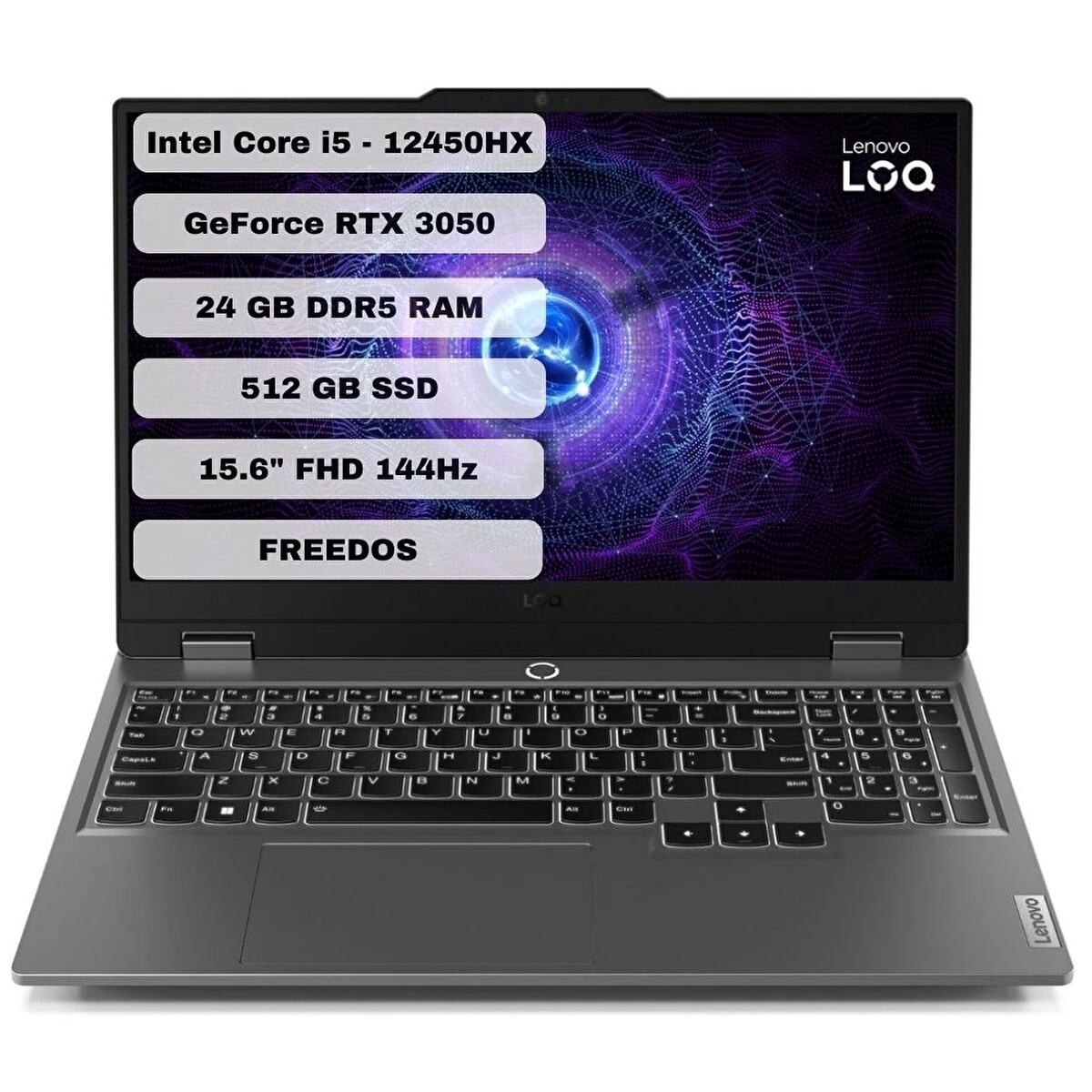 LENOVO LOQ 15IAX9 83GS0099TR I5-12450HX 24GB 512GB SSD 6GB RTX3050 15.6" FHD 144HZ FREEDOS NOTEBOOK